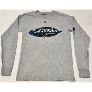 Y2K San Jose Sharks Shirt Mens Small Gray Crew Neck Long Sleeve Graphic Sleeve